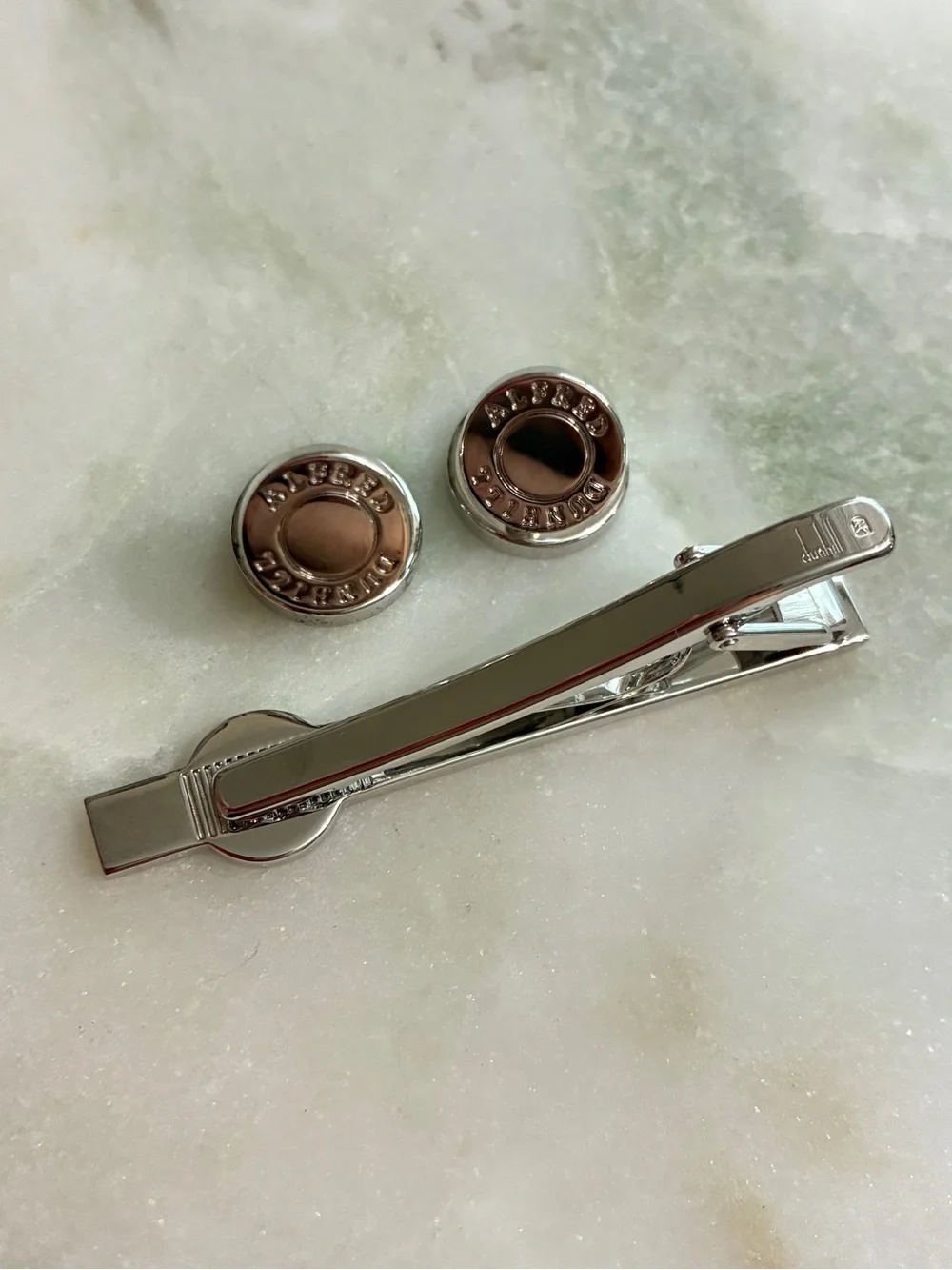Dunhill Cuff Links + Tie Clip Set Vintage